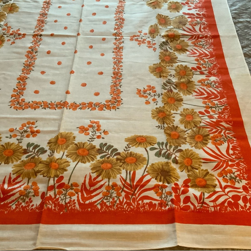 Vintage Floral Tablecloth with Orange and Yellow Accents